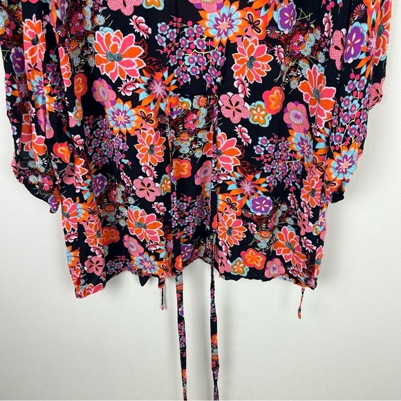 Josie Natori bright florals bohemian rayon kimono roble size: M - Picture 9 of 11